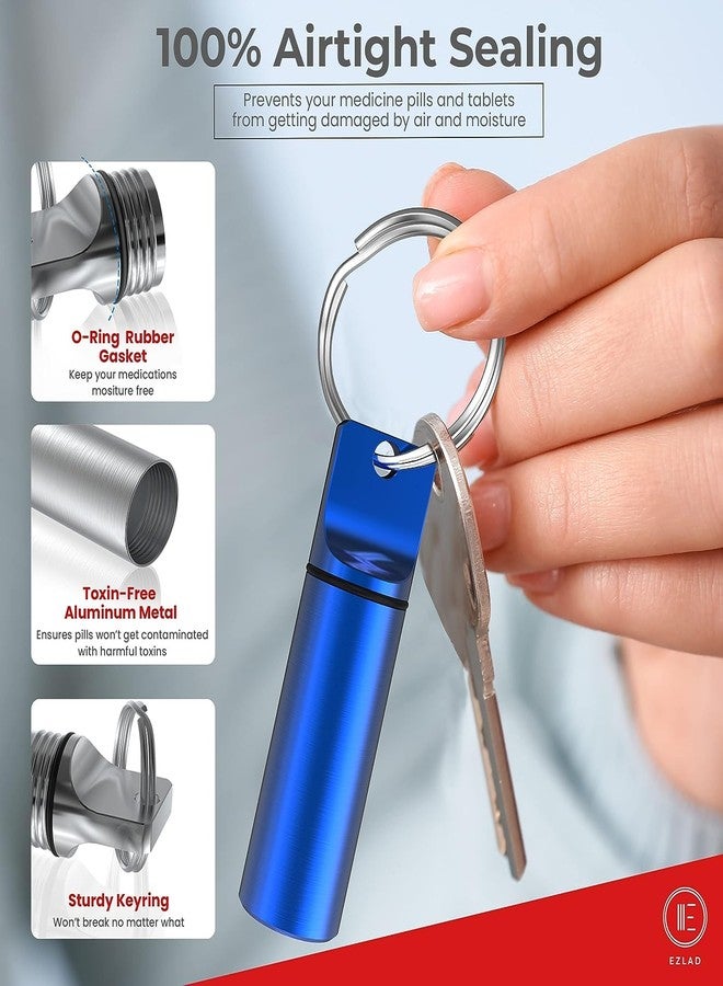 TOPPROSPER Keychain Pill Holder (5 Pack), Aluminum Waterproof Portable Small Travel Medicine Bottle Case Box Container for Purse, Mini Metal Capsule/Tablet Keeper Pocket Organizer for Men & Women - Image 4